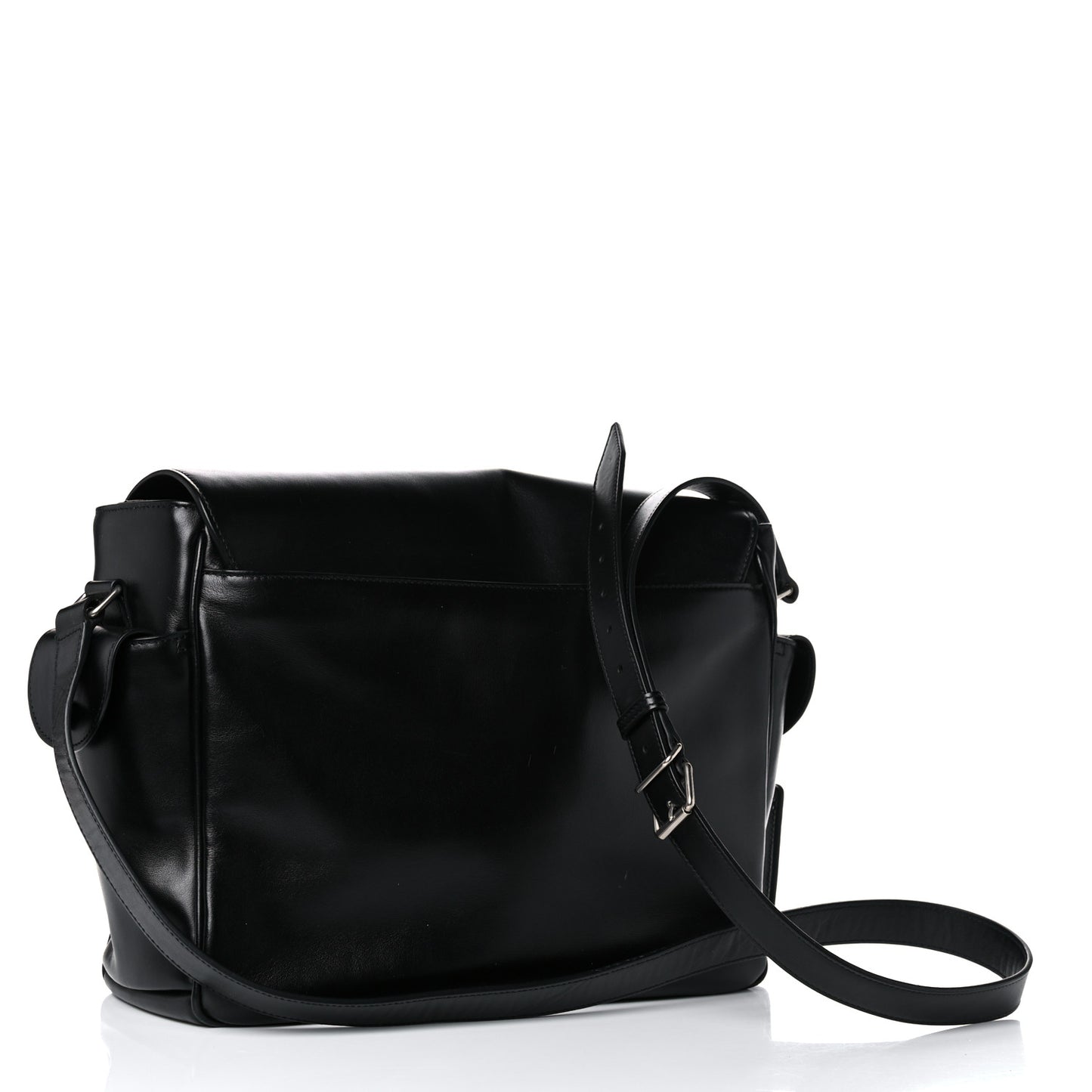Calfskin Flap Front Messenger Bag Black