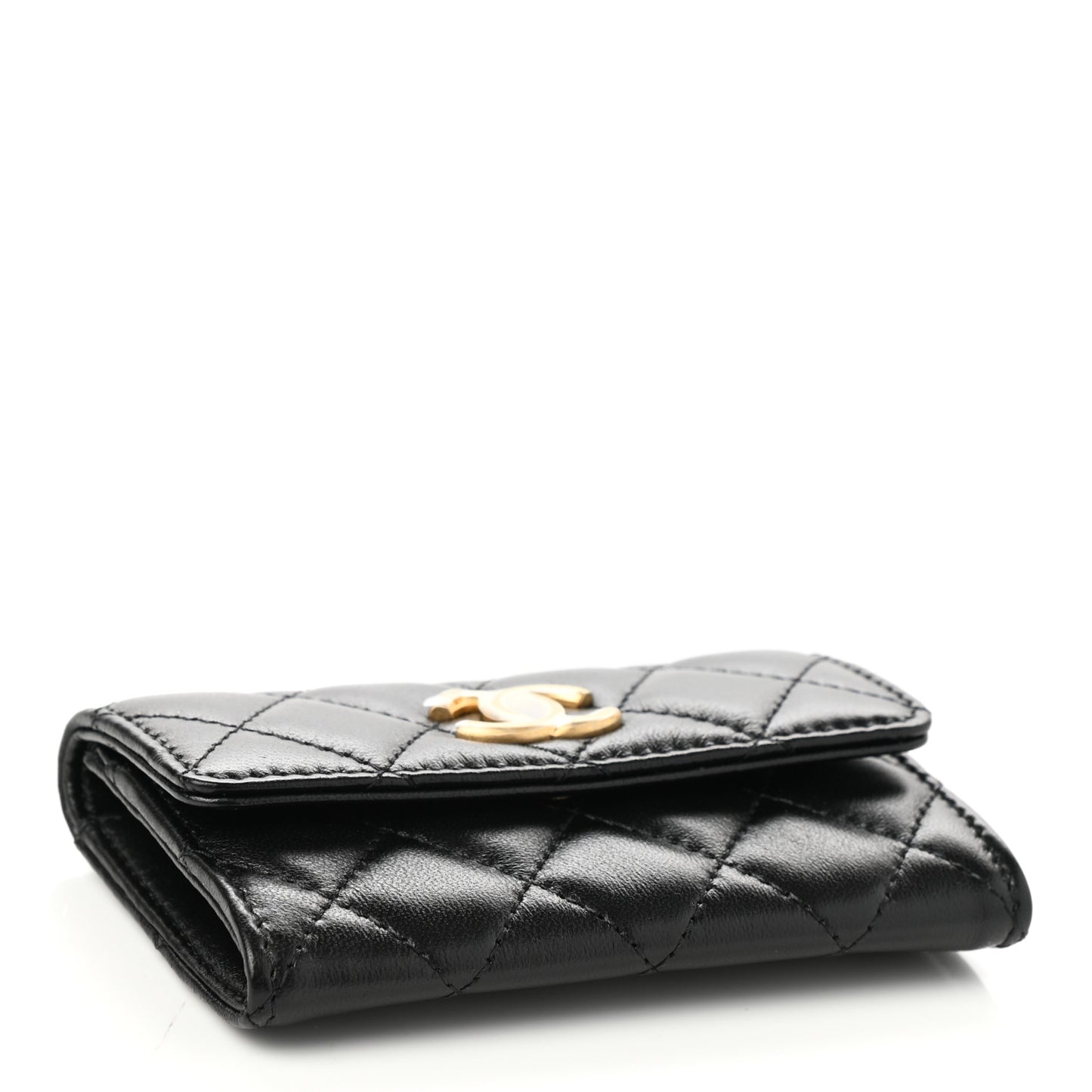 Lambskin Quilted Flap Card Holder Wallet Black