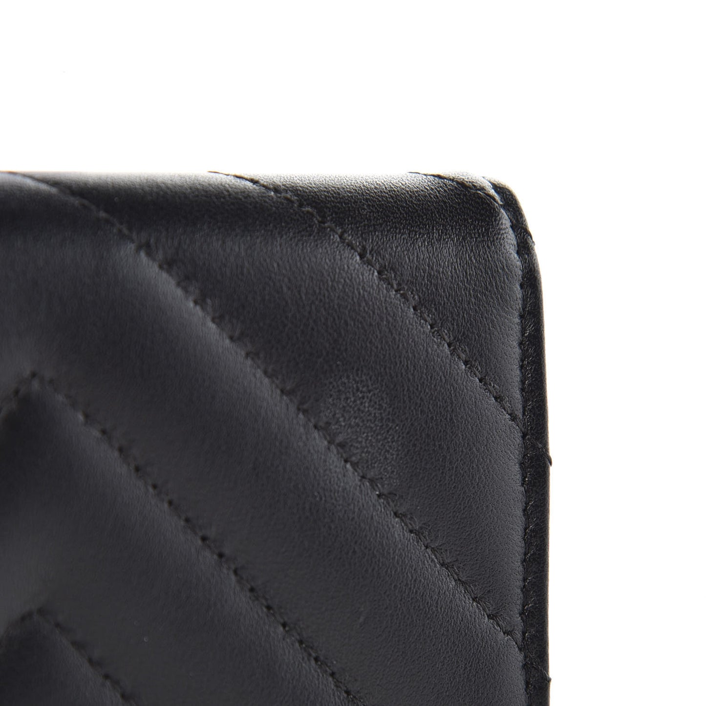 Lambskin Chevron Quilted Flap Card Holder Black