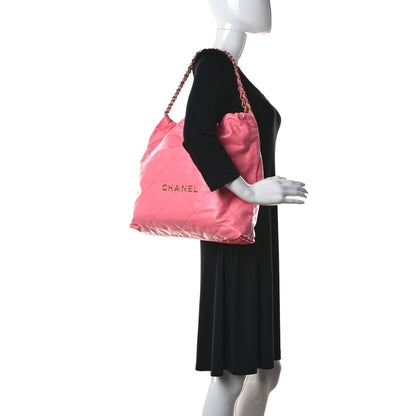 Chanel Shiny Calfskin Quilted Chanel 22 Drawstring Bag Coral Pink 2 of 12