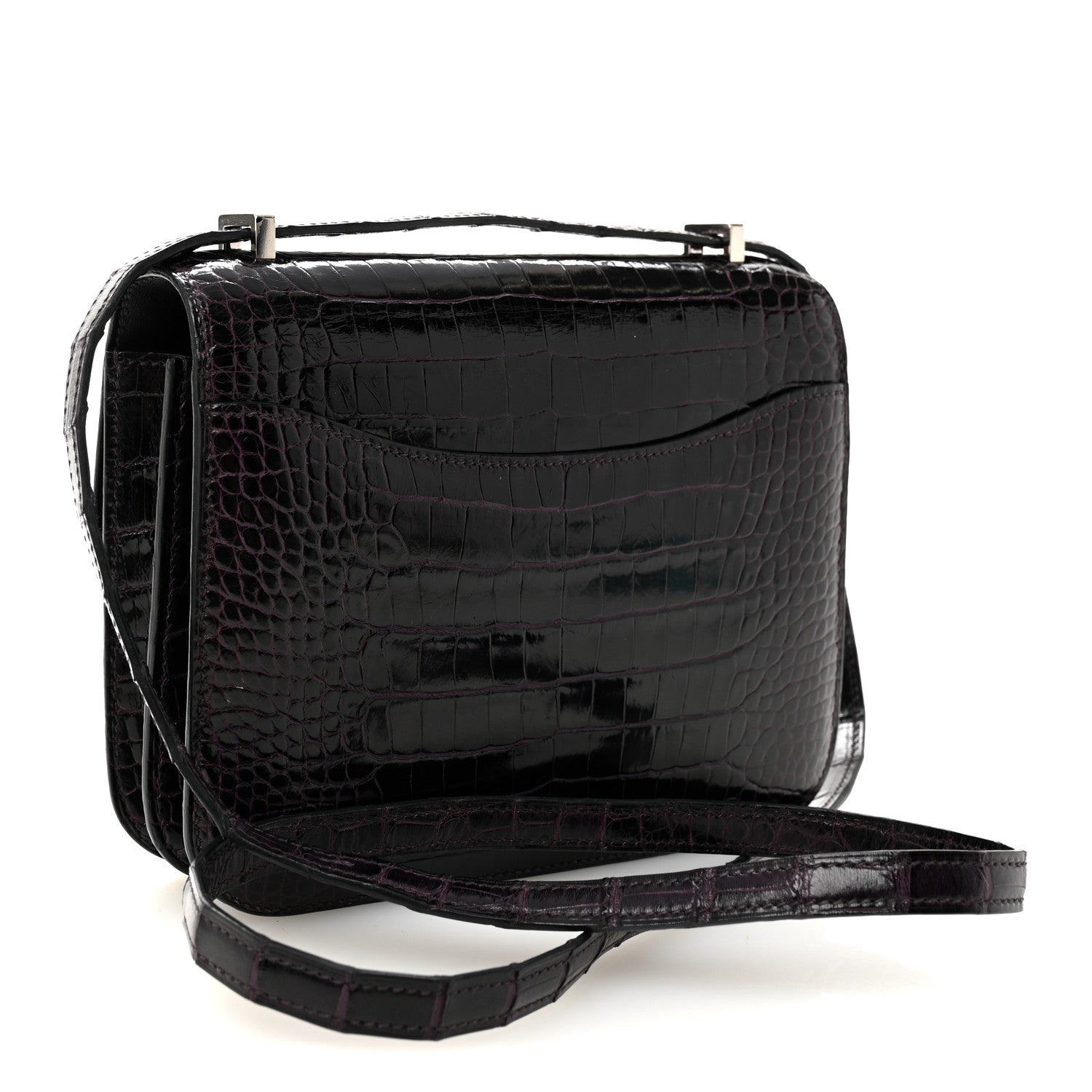 Hermes Shiny Alligator Enamel Constance 18 Prunoir Bleu Saint Cyr