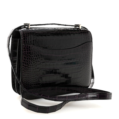 Hermes Shiny Alligator Enamel Constance 18 Prunoir Bleu Saint Cyr 3 of 10