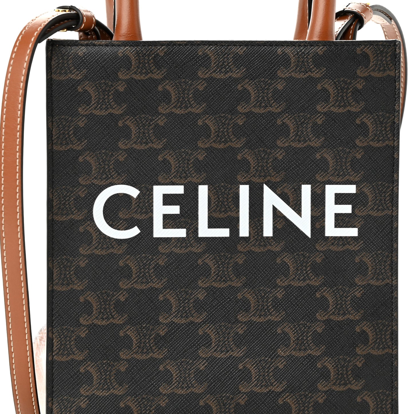 Triomphe Canvas Calfskin Mini Vertical Cabas Tan