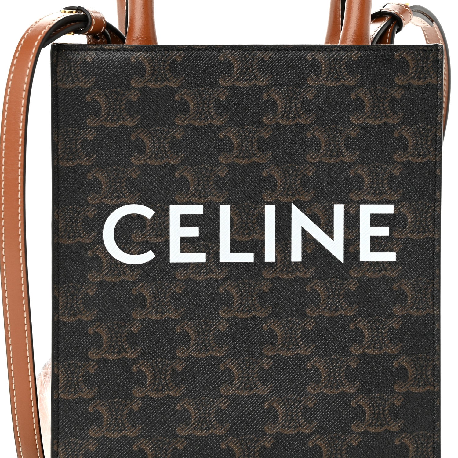 Celine Triomphe Canvas Calfskin Mini Vertical Cabas Tan 7 of 9