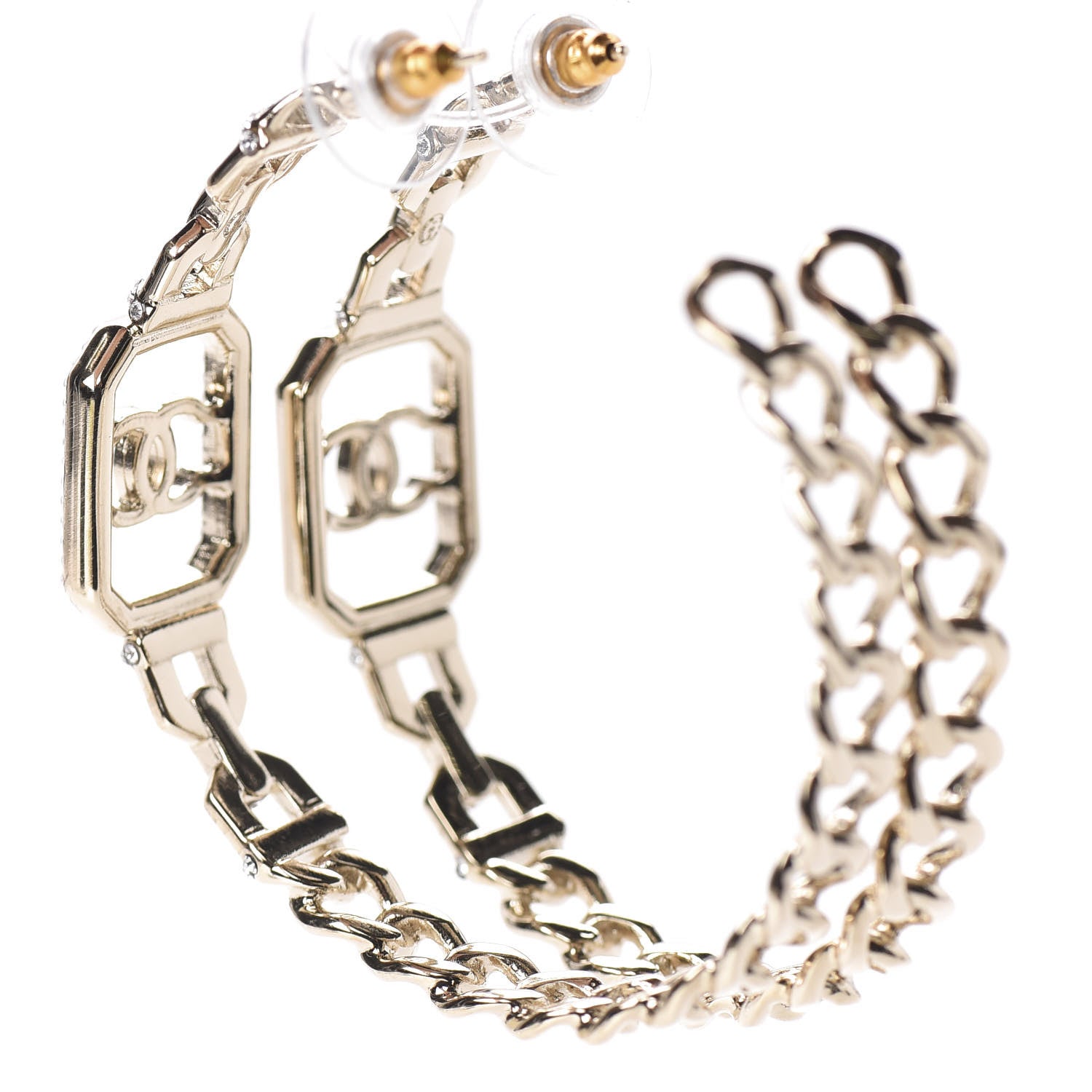 Chanel Crystal CC Vendome Hoop Earrings Gold 2 of 10