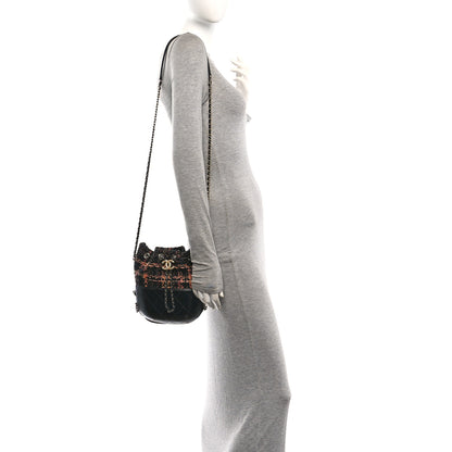 Chanel Tweed Calfskin Quilted Small Gabrielle Bucket Black Brown Orange 2 of 10