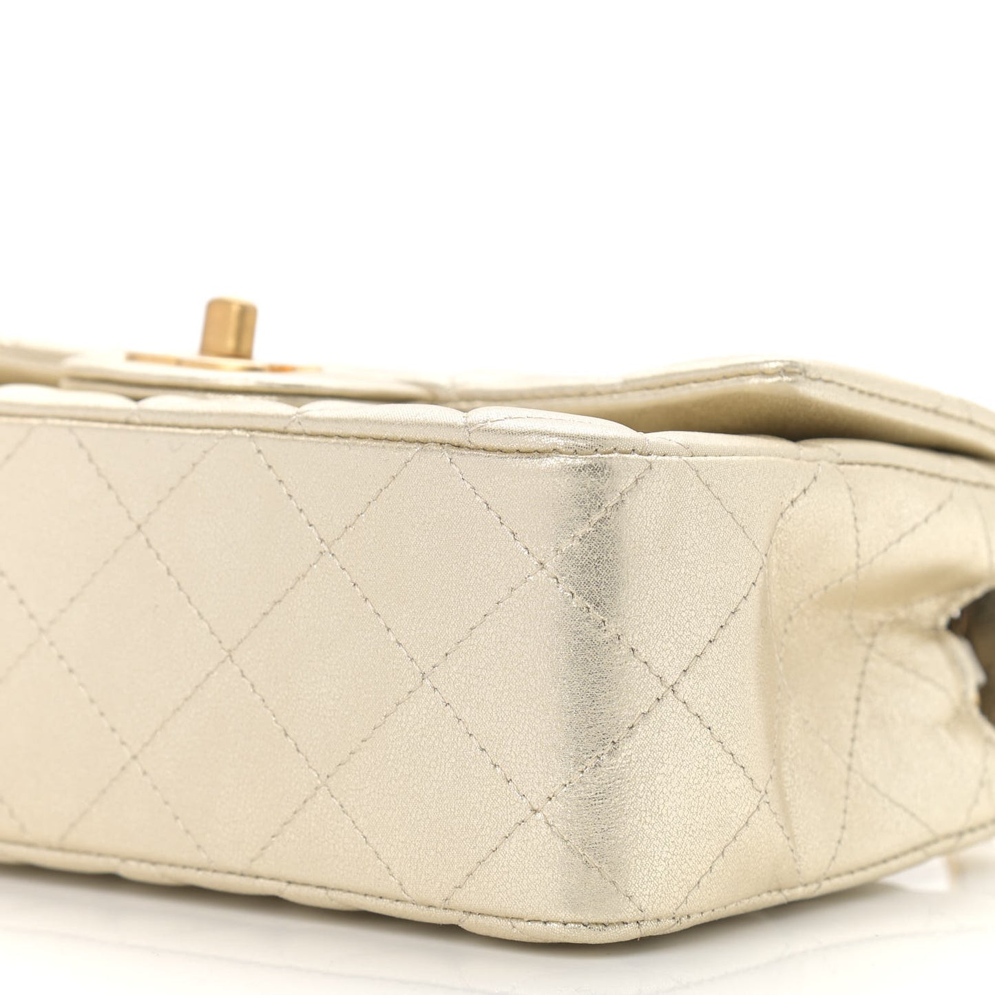 Metallic Lambskin Quilted Mini Rectangular Flap Gold