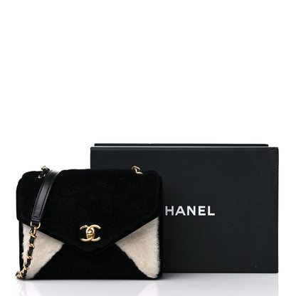 Chanel Shearling Checkered Flap Bag Black White 12 of 12