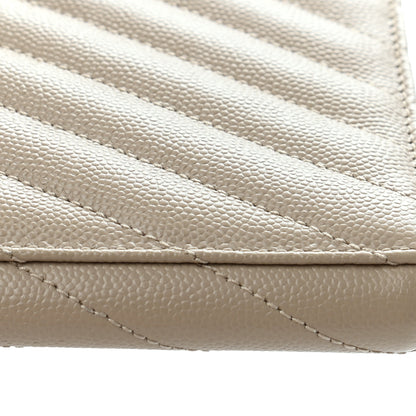 Saint Laurent Grain De Poudre Matelasse Chevron Monogram Envelope Clutch Dark Beige 9 of 13