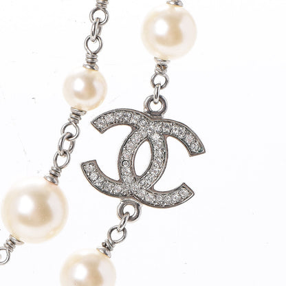 Chanel Crystal Pearl CC Long Necklace Silver 4 of 6