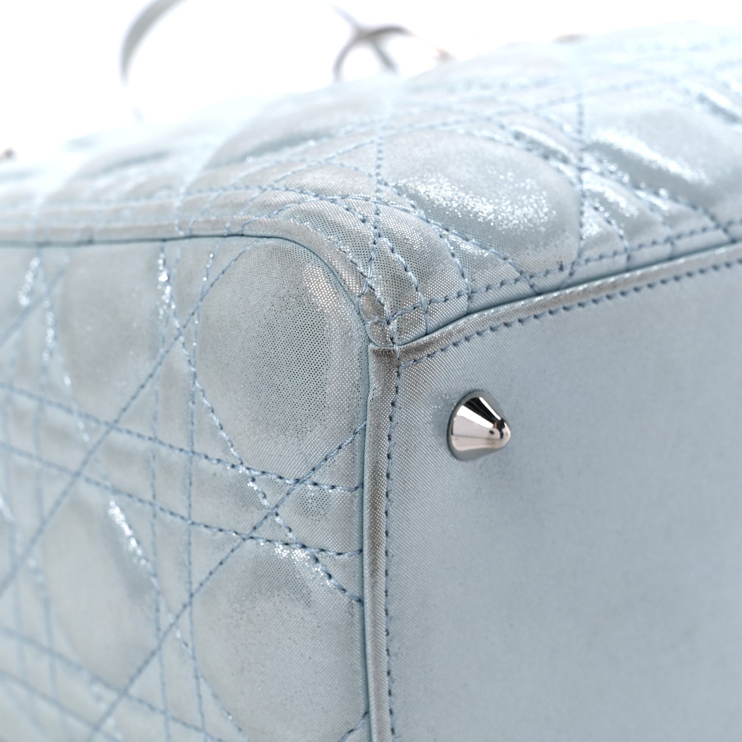 Metallic Lambskin Cannage Medium Lady Dior Light Blue
