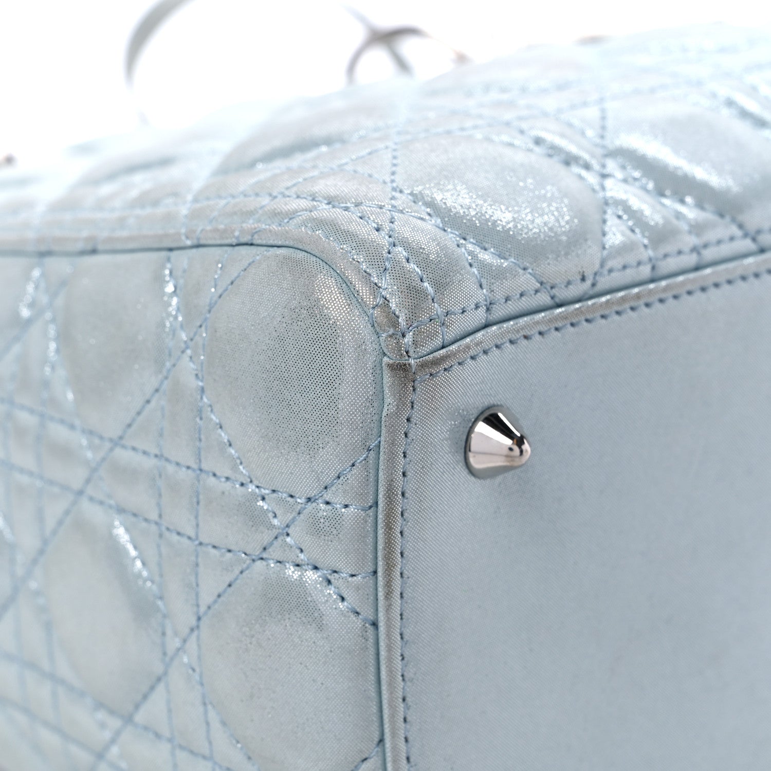Christian Dior Metallic Lambskin Cannage Medium Lady Dior Light Blue 8 of 18