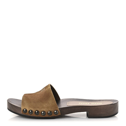 Miu Miu Suede Logo Slide Clogs 37 Cannella 1 of 11
