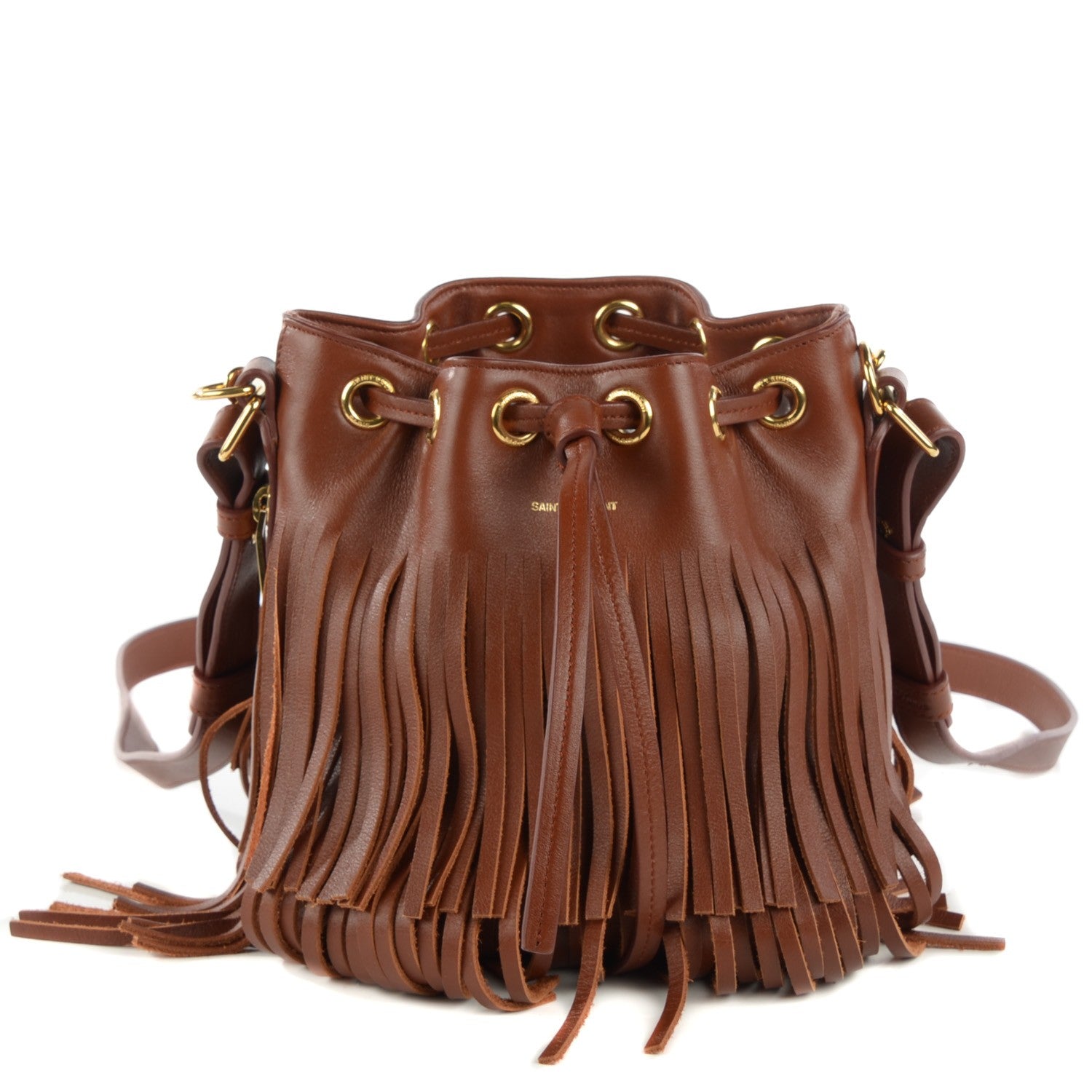 Saint Laurent Calfskin Small Emmanuelle Fringe Bucket Bag Cotto 1 of 8