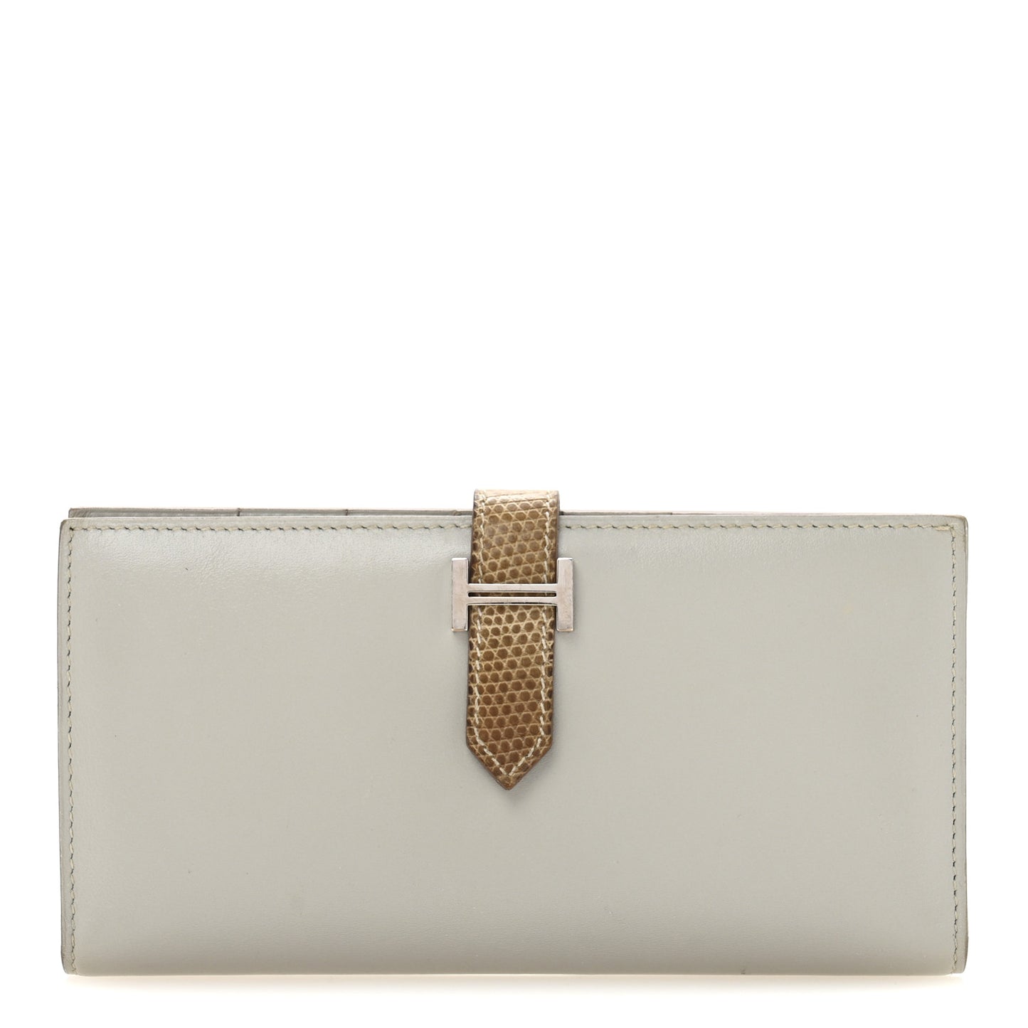 Tadelakt Lizard Bearn Gusset Wallet Gris Perle Ficelle