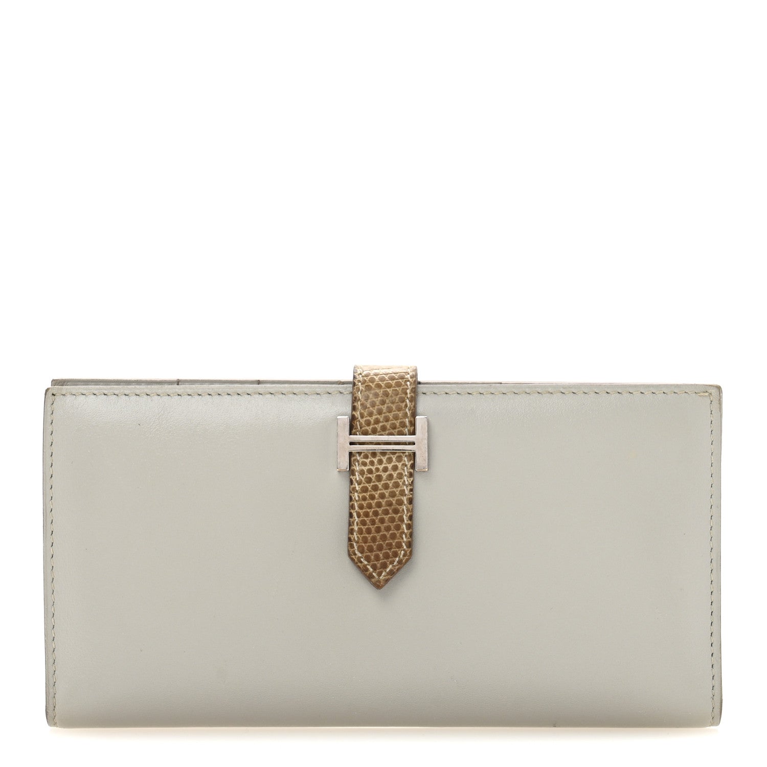 Hermes Tadelakt Lizard Bearn Gusset Wallet Gris Perle Ficelle 1 of 12