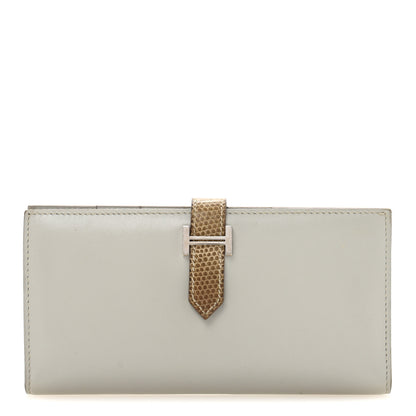 Hermes Tadelakt Lizard Bearn Gusset Wallet Gris Perle Ficelle 1 of 12