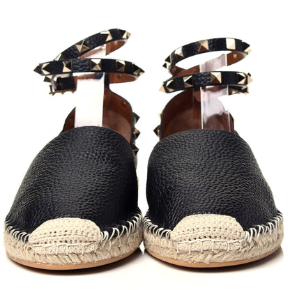 Valentino Garavani Grained Calfskin Rockstud Ankle Wrap Espadrille 20mm Flats 40 Black Light Cuir Natural 2 of 10