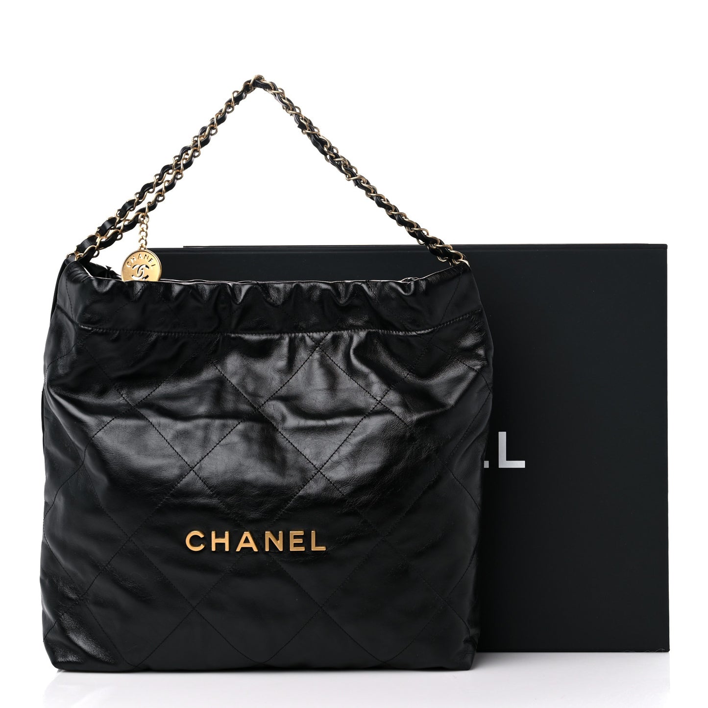 Shiny Calfskin Quilted Chanel 22 Black