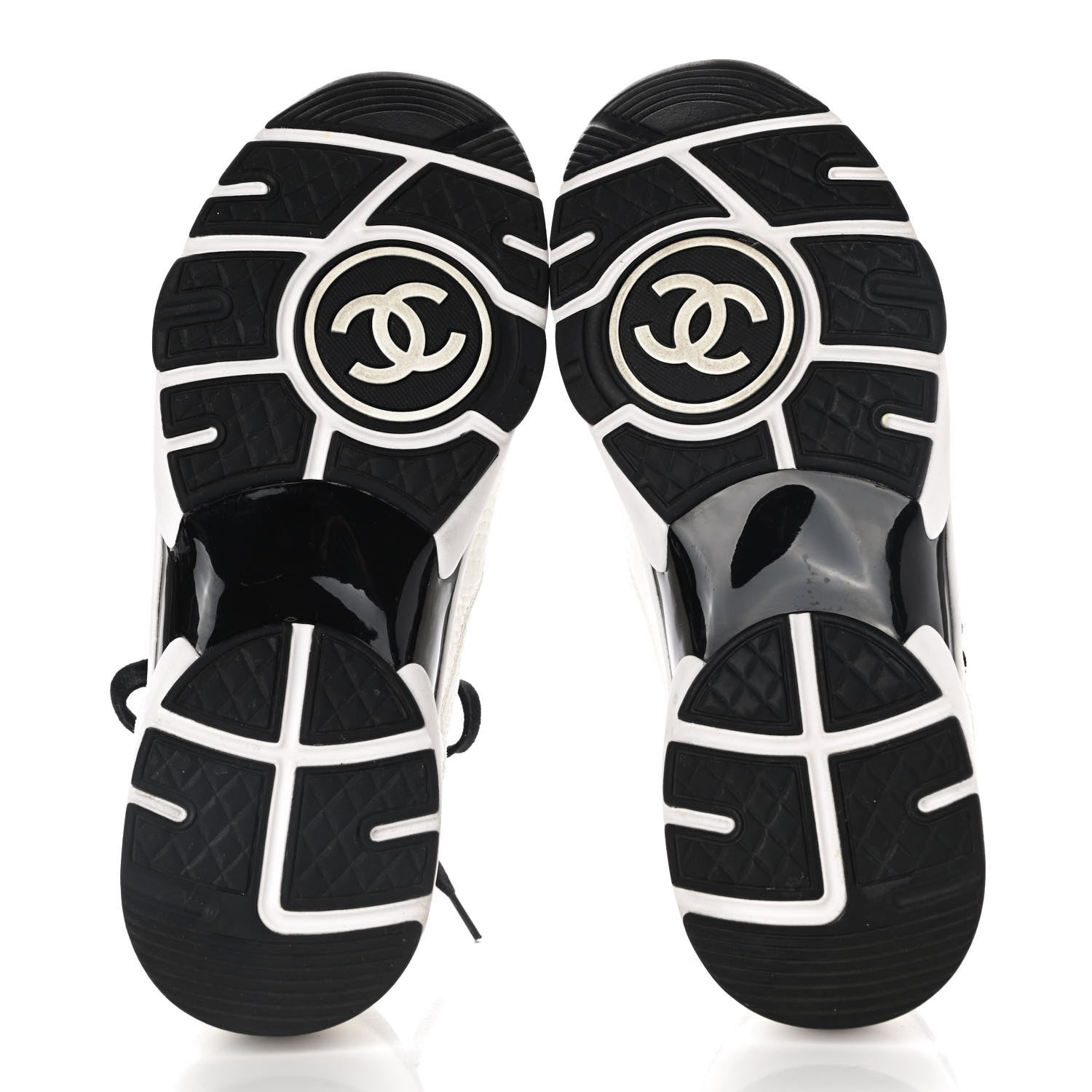 Chanel Mesh Suede Calfskin Grained Calfskin Womens CC Sneakers 37.5 White Black 5 of 7