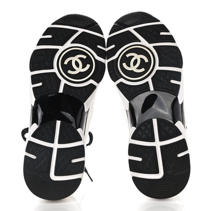 Chanel Mesh Suede Calfskin Grained Calfskin Womens CC Sneakers 37.5 White Black 5 of 7
