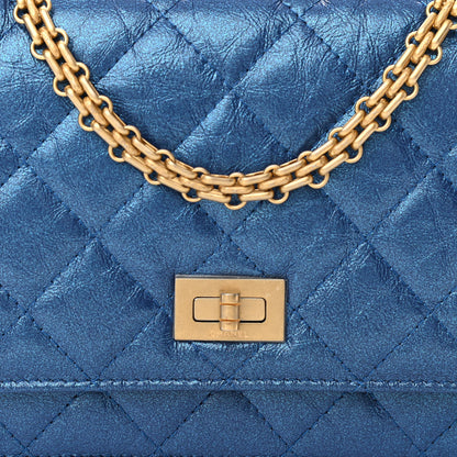Chanel Metallic Aged Calfskin Quilted 2.55 Reissue Wallet on Chain WOC Blue 9 of 11