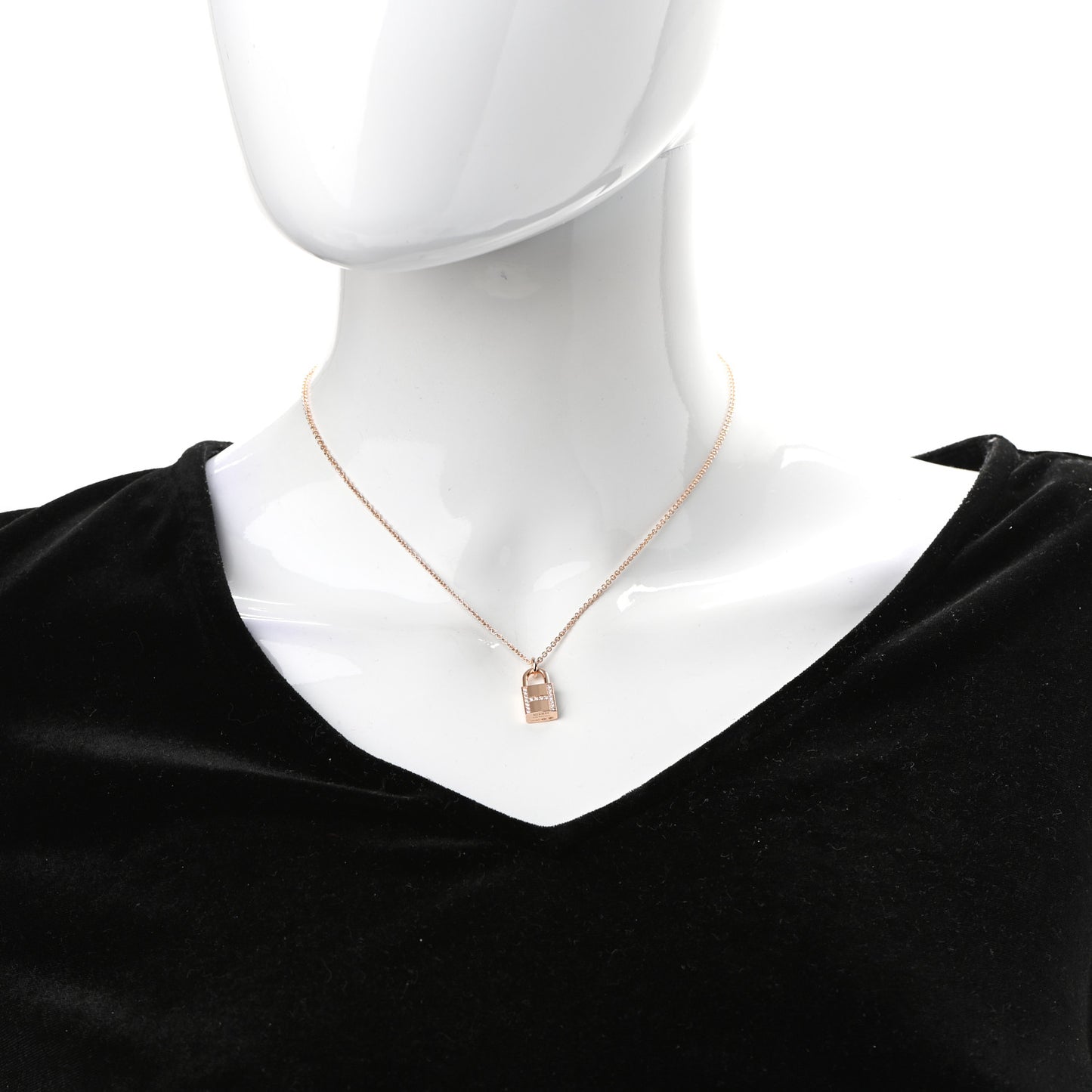 18K Rose Gold Diamond Amulettes Cadenas Pendant Necklace