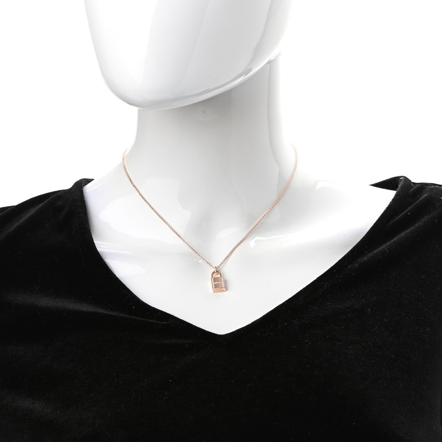 Hermes 18K Rose Gold Diamond Amulettes Cadenas Pendant Necklace 2 of 4