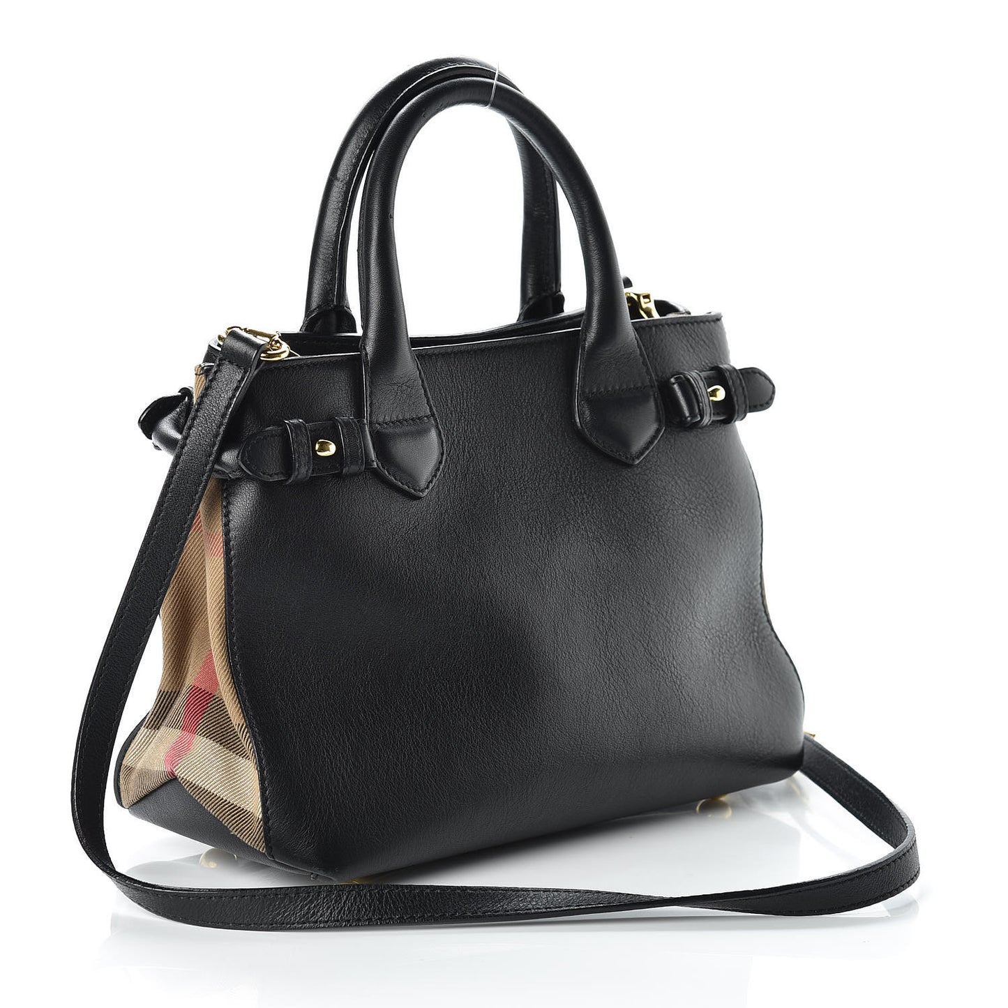 Calfskin House Check Small Banner Tote Black