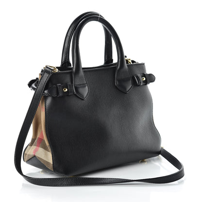 Burberry Calfskin House Check Small Banner Tote Black 3 of 8