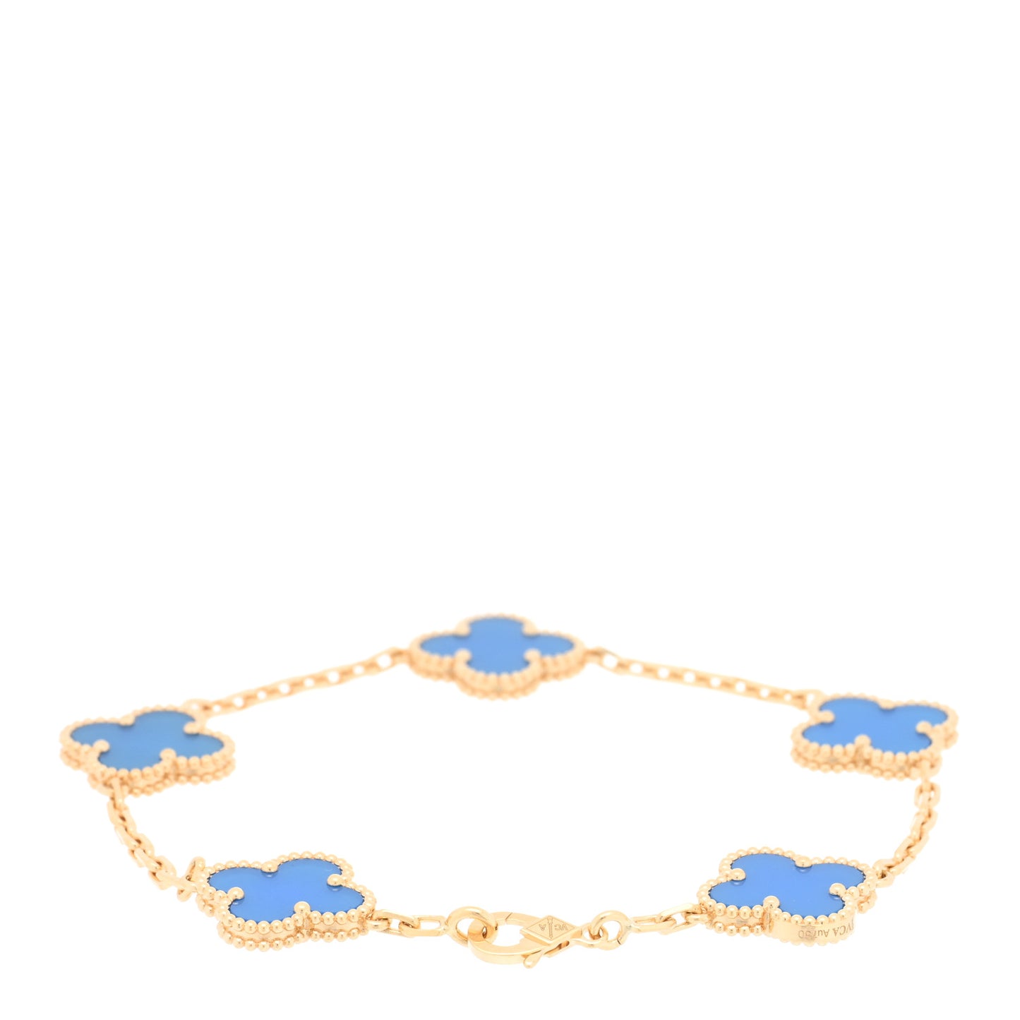 18K Yellow Gold Blue Agate 5 Motifs Vintage Alhambra Bracelet