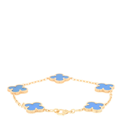Van Cleef & Arpels 18K Yellow Gold Blue Agate 5 Motifs Vintage Alhambra Bracelet 2 of 4