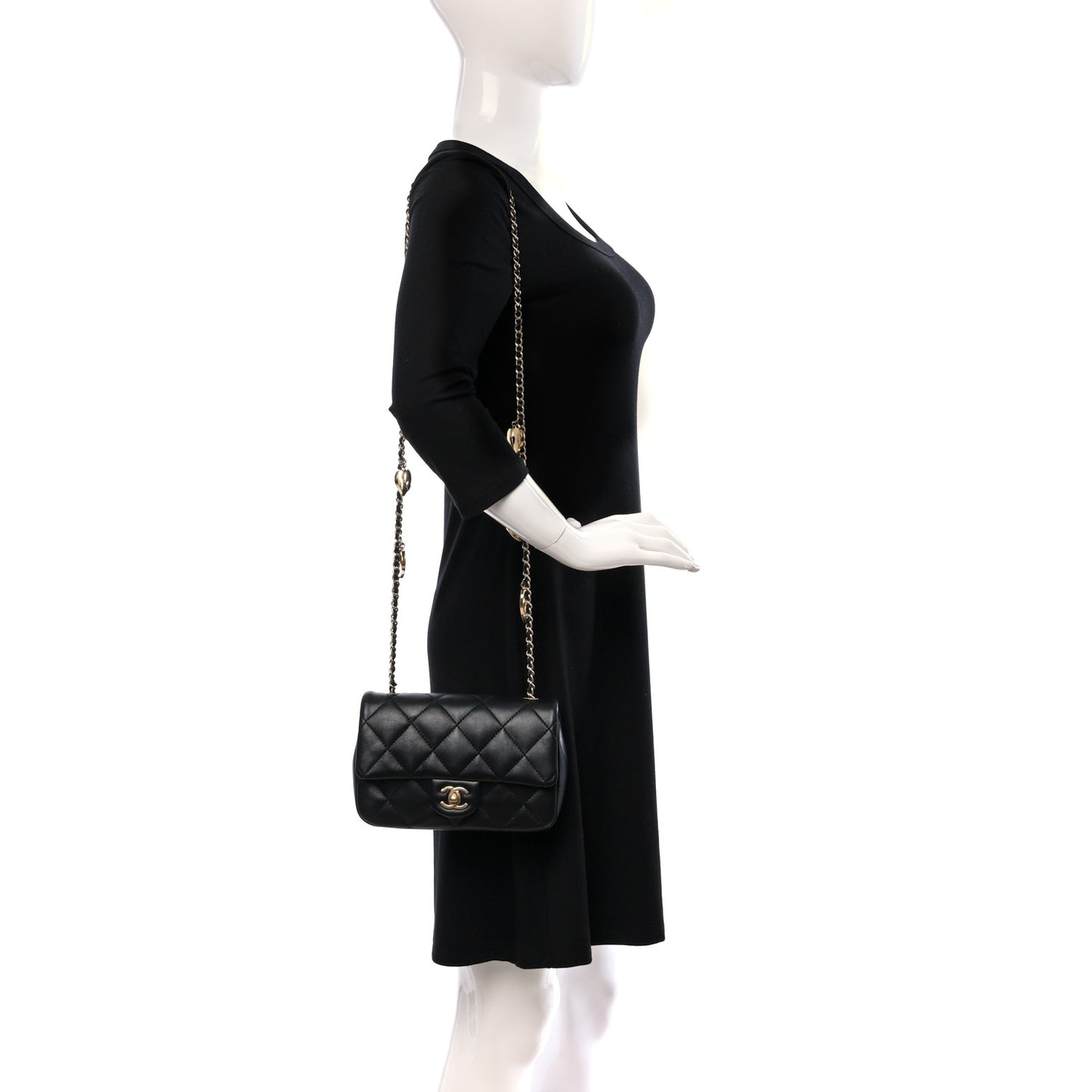 Lambskin Quilted Mini Heart Charms Flap Black