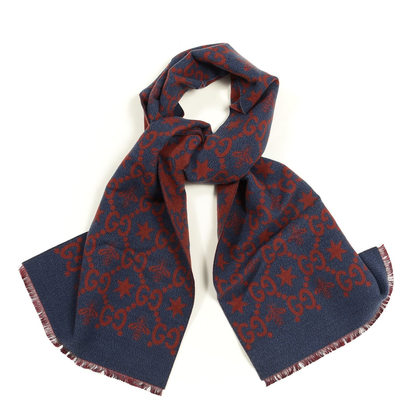 Wool Silk GG Monogram Fly Constellation Scarf Sapphire Red