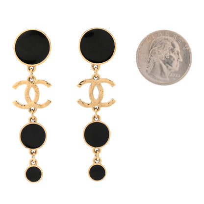Chanel Metal Resin Disc CC Long Drop Earrings Gold Black 3 of 5