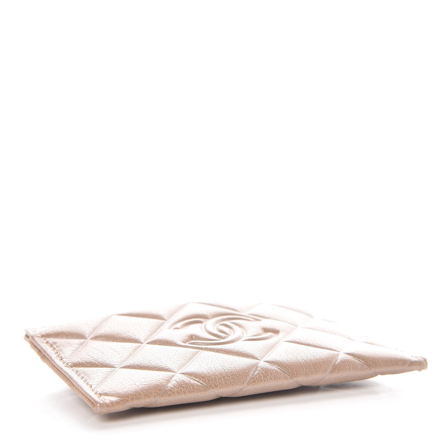 Metallic Lambskin Quilted Diamond CC Card Holder Beige