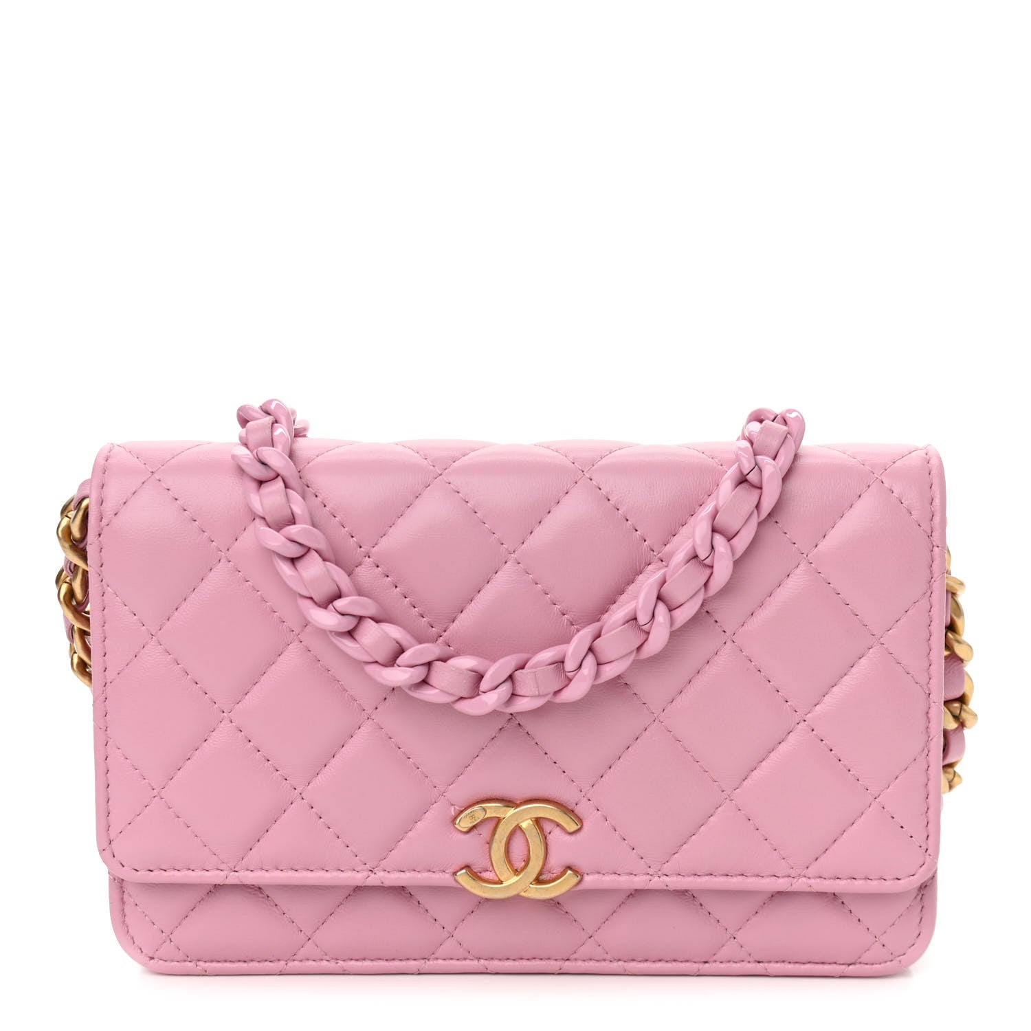 Chanel Lambskin Resin Quilted Wallet On Chain WOC Dark Pink 1 of 12