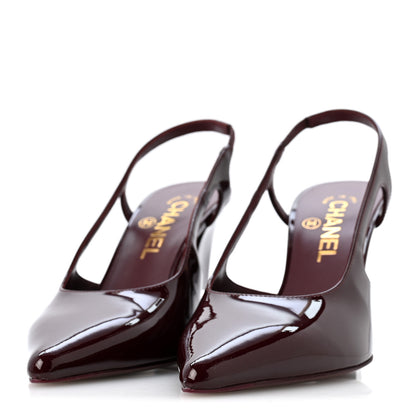 Chanel Patent Calfskin Slingback CC Cutout Pumps 36 Dark Burgundy 4 of 10