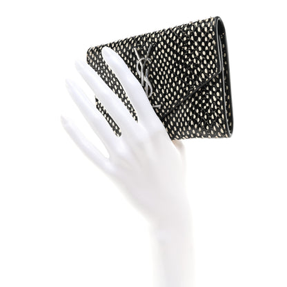 Saint Laurent Calfskin Lambskin Snakeskin Embossed Small Monogram Envelope Wallet Black White 2 of 9