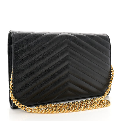 Saint Laurent Grain De Poudre Matelasse Chevron Monogram Chain Wallet Black 3 of 11