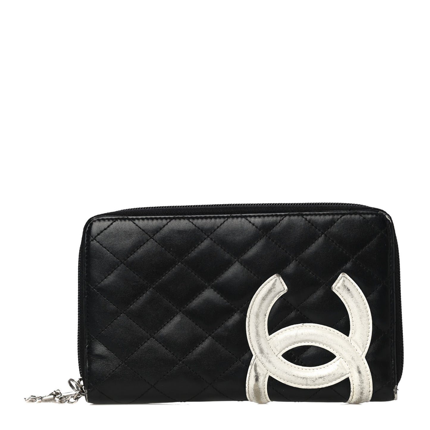 Calfskin Cambon Zip Around Organizer Wallet Black White