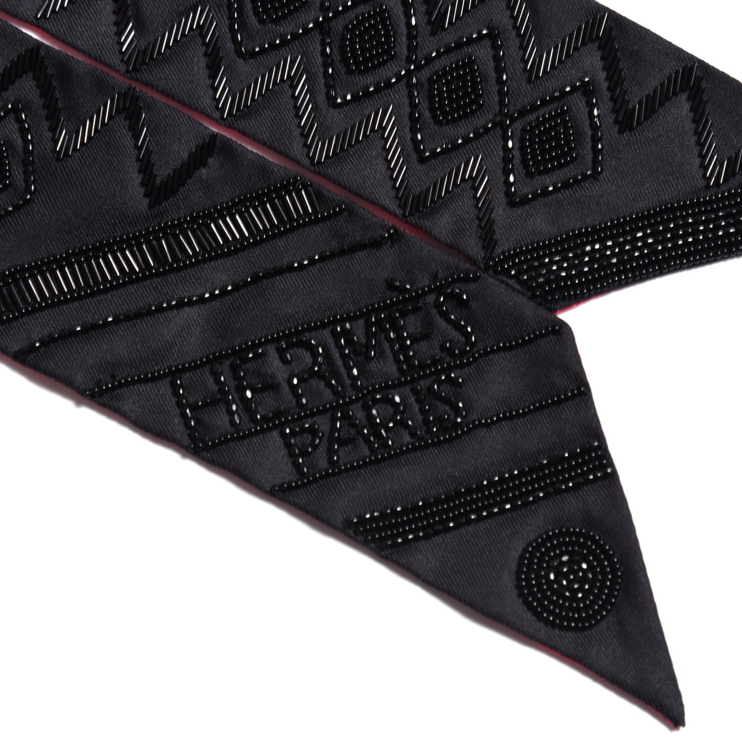 Silk Beaded Precieux Art Deco Ribbon Twilly Black