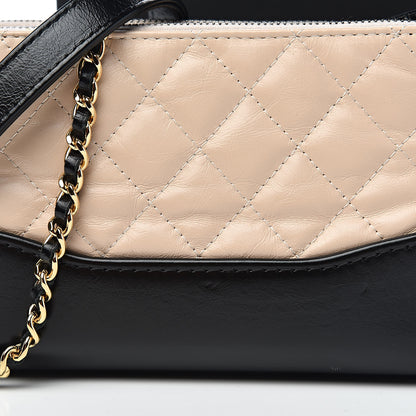 Chanel Aged Calfskin Quilted Small Gabrielle Clutch With Chain Beige Black 14 of 15