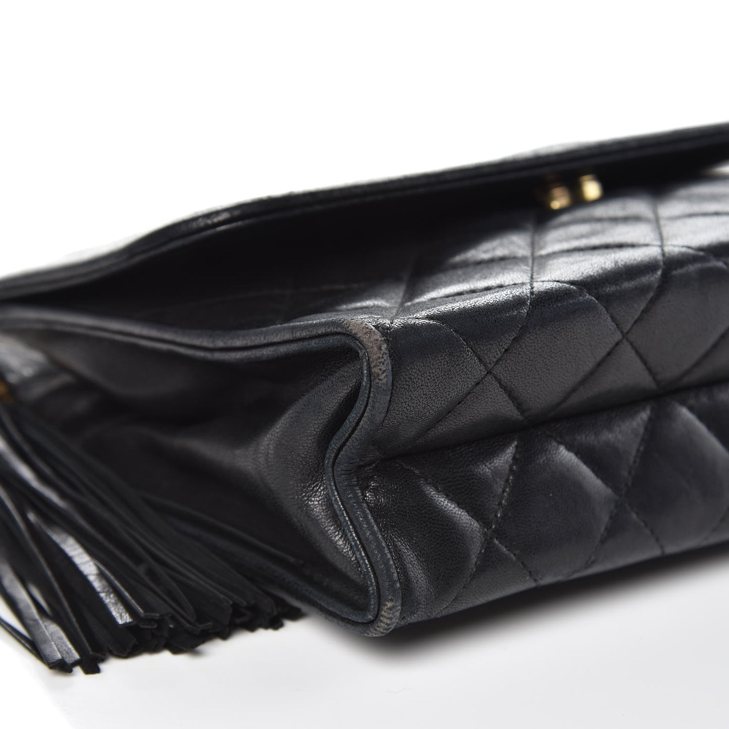 Lambskin Quilted Tassel Shoulder Flap Bag Black