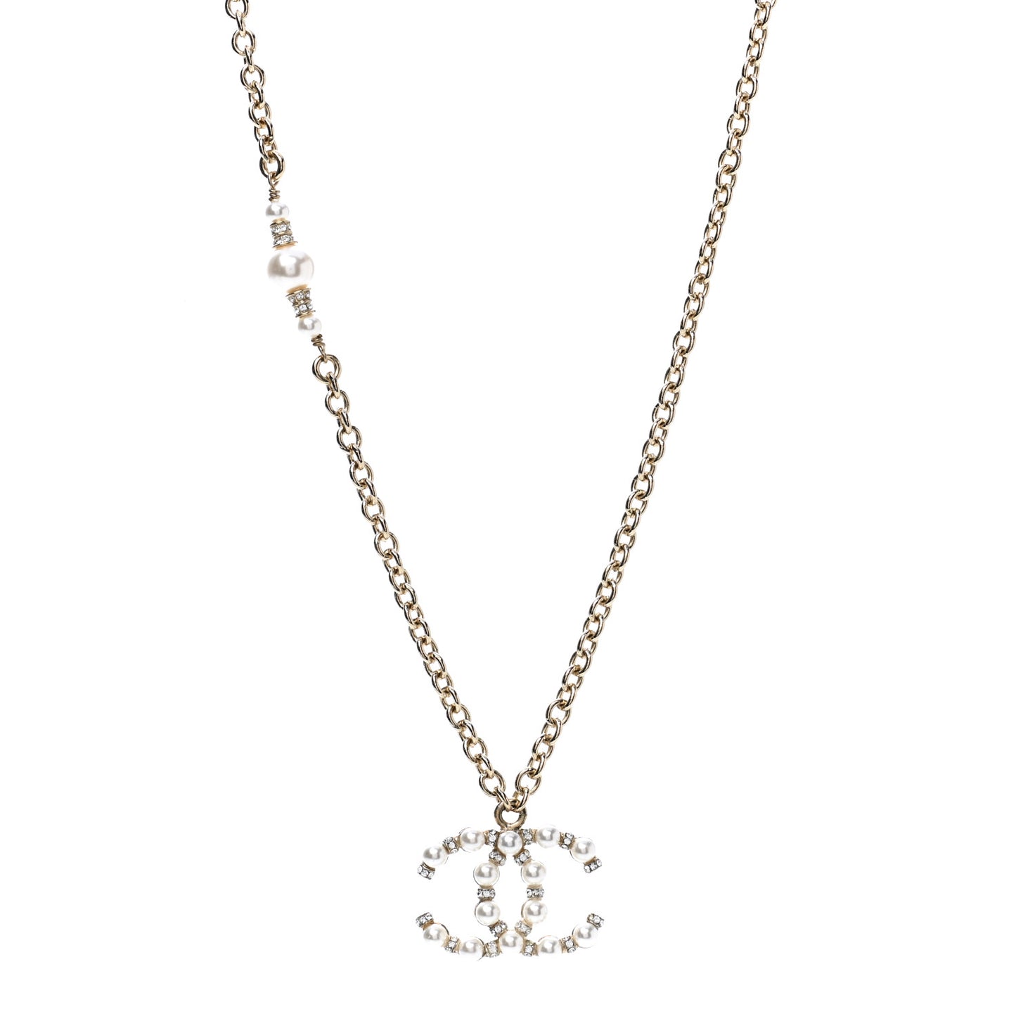 Crystal Pearl Nefertiti CC Pendant Necklace Gold