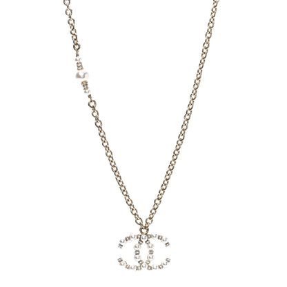 Chanel Crystal Pearl Nefertiti CC Pendant Necklace Gold 1 of 5