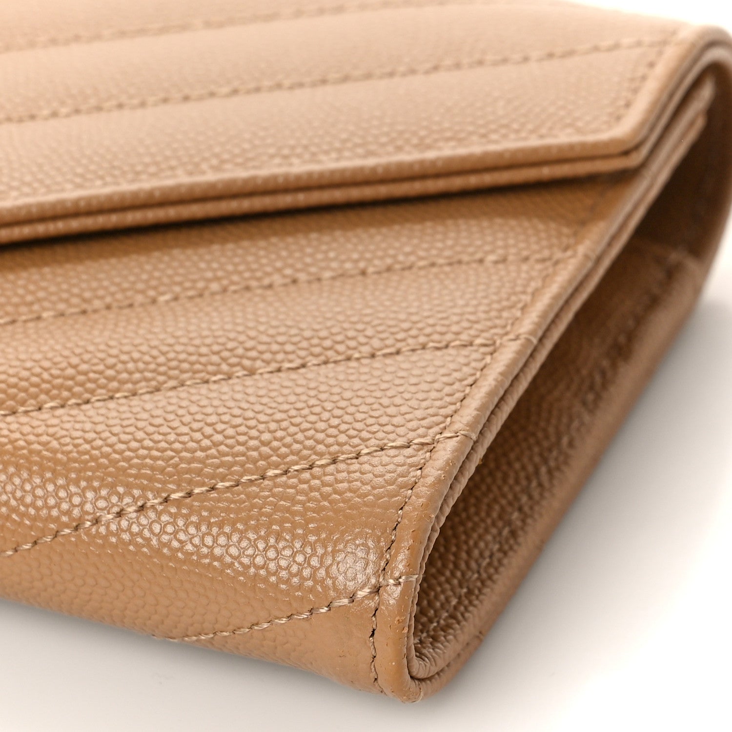Saint Laurent Grain De Poudre Matelasse Chevron Monogram Flap Wallet Cork 8 of 9