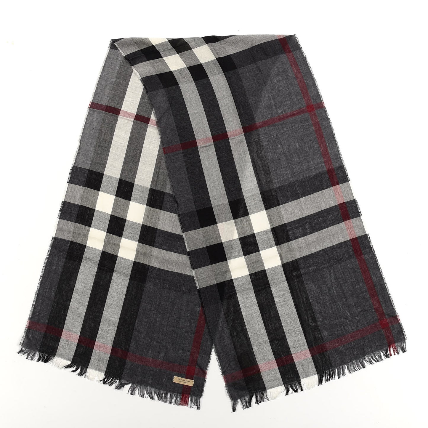 Wool Cashmere Check Lightweight Scarf Black