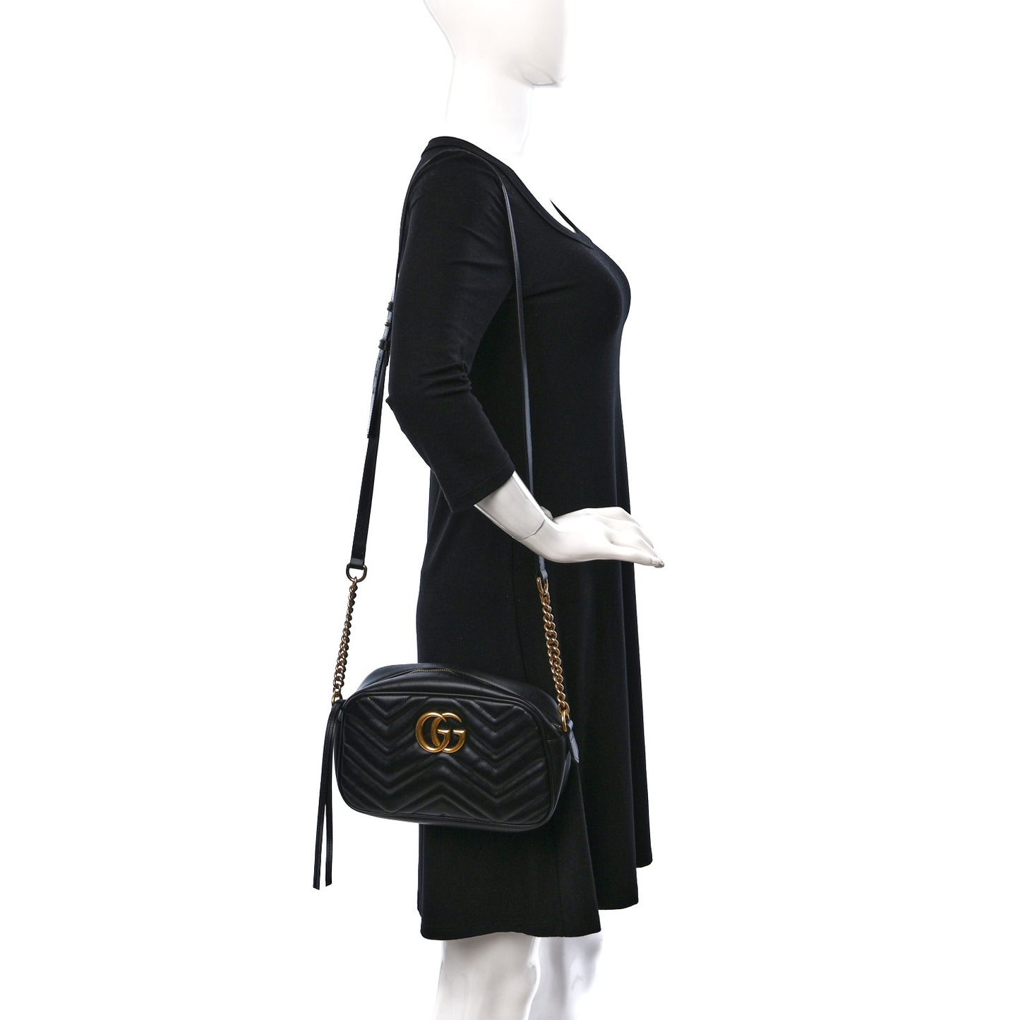 Calfskin Matelasse Small GG Marmont Chain Shoulder Bag Black