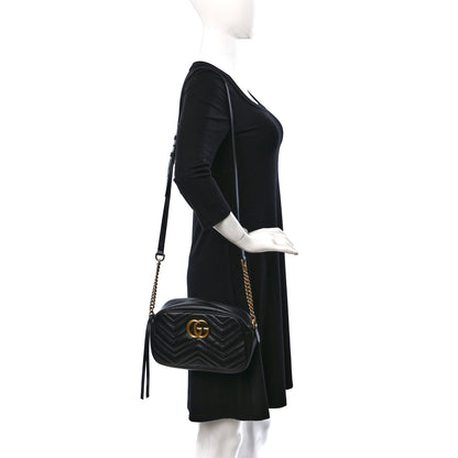 Gucci Calfskin Matelasse Small GG Marmont Chain Shoulder Bag Black 2 of 10